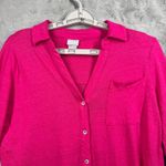 Chico's  Shirt 1 M Hot Pink 100% Linen Tunic Blouse Roll Tab Sleeve Travel Chic Photo 3