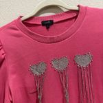 Ontweth Pink Puff Sleeve Embellished Heart Rhinestone Sweatshirt Women's XL‎ Photo 1