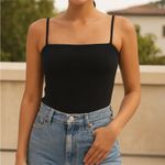 Reformation  Jeans Crystal Black Ribbed Bodysuit Size Small Photo 2