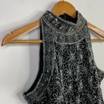 Adrianna Papell Vintage Papell Evening Black Silk Beaded Floral Sleevless High Neck Top womens M Photo 3