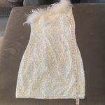 White Short Feather Sequin One Shoulder Prom Party Dress CorsetBack Size 12 NWOT Photo 6