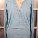 Anthropologie Womens Blue Ribbed Deep V Wrap Sweater XL Photo 0