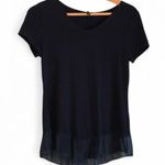 Susan Lawrence  Womens S Navy Blue Short Sleeve V-Neck Stretchy Sheer Bottom Top Photo 0