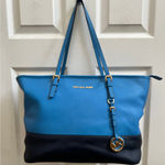Michael Kors FLAWS Saffiano Leather Blue Two Tone Jet Set Travel Tote Bag Photo 0