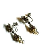 Coro Clip On Rhinestones and Faux Pearls, Dangle Drop Earrings Silver Photo 3