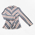 Free People Ivory Navy Striped Linen Blend Frayed Peplum Blazer Jacket Size 2 Photo 7