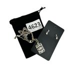 Squared terraced patterned silver toned pendant necklace and earrings Photo 5