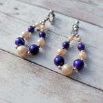 Vintage Clip On Earrings Faux Pearl & Purple Long Dangle Photo 2