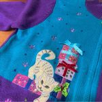 Heirloom Collwctible Christmas Cats holiday zip front Cardigan XL sequins Purple Photo 3