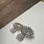 Rhinestone Polki Jhumka Indian Bollywood Style Drop Pierced Earrings Silver Tone Photo 7