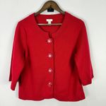 Chico's  Cardigan Jacket 1 Red Cotton Retro Preppy Mod Grandma Statement Buttons Photo 0