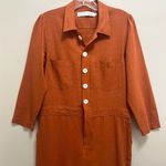 Christy Dawn Linen Painter Jumpsuit Long Sleeve in Rust Size L Photo 3