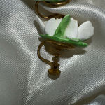 Denton England Screw Back Vintage Earrings White Green Yellow‎ Porcelain Flowers Photo 6
