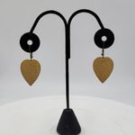 Vintage Embellished Heart Shaped Iris Flower Cloisonné Enameled Dangle Earrings Photo 5