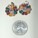 Gold Tone Multicolor Rhinestone Flower Stud Boho Earrings Red Photo 3