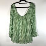 VTG Guy Laroche Silk Blouse Off The Shoulder Green Striped Women's Large France Photo 4