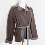 Made in Italy Wool Cashmere Cardigan Jacket Brown Gray Contrast Tie Belt Size 8 Photo 1