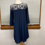 ZARA  Guipure Navy Blue Lace Combined Pleated Back Mini Dress Size XS Photo 4