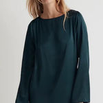 Madewell  Long Bell Sleeve Satin Shift Dress in Smoky Spruce, Medium Photo 0