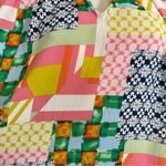 Fate Blouse Patchwork Print Tie Neck Size Large Rayon Sleeveless Padded Shoulder Green Photo 14