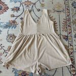 Lush Clothing Lush Tan Button Up Flowy Soft Cover up Romper with Pockets Size Small Oversized Photo 3