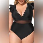 Cupshe 🏷️ Black Ruffle Plunge Neck Plus Size Swimsuit Black Size 0X Photo 5