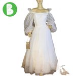 ALFRED BOSAND VINTAGE 1980'S WHITE & GOLD GLITTER DOTS BALL GOWN (M) Size M Photo 1