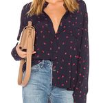 Rails NWOT Kate Strawberry Print Relaxed Navy Blue Button Up Top Shirt Blouse XS Photo 0