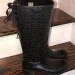 Coach Jacquard Signature C Laced Up Back Bow Heeled Black Rainboots Sz 9 Photo 6