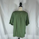 Anne Klein Womens Popover Top L Linen Blend Gold Zip Tassel Roll Tab Sleeve Photo 2