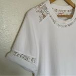 Rebecca Taylor  White Short Sleeve Terry Cloth Lace Crew Neck T-Shirt Blouse S Photo 5