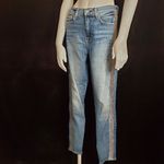 7 For All Mankind High Waist Ankle Skinny Blue Jeans with Silver Side Panels Photo 4