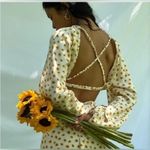 We Wore What Ditsy Daisy Flower Billow LongSleeve Crop Open Back Top L Yellow Photo 4