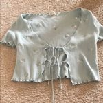 PacSun  Green Ribbed Crop Blouse with Tie Front Photo 0