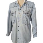 90s Vintage Embellished Denim Snap Button Up Shirt Light Wash Size Small Blue Photo 0