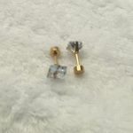 18k Gold plated Square White Crystal Zircon 6mm Stud Earrings Photo 3