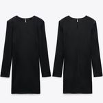ZARA  SATIN MINI DRESS W/ SHOULDER PADS LONG SLEEVE BLACK SIZE M NEW Photo 1