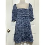 Trixxi Navy Blue Floral Print Square Neck Puff Sleeve Ruffle Tiered Dress Medium Photo 4