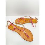 GBG Los Angeles T Strap Sandals Size 7 Pink Gold Logo Ankle Strap Pink Photo 5