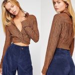 Free People Lust for Life Striped Long Sleeve Twist Crop Top Shirt Medium Photo 2