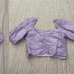 ZARA  purple ruffle puff sleeve crop top with side zipper Photo 7