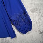 Dennis Basso Dennis by Blouse Medium Cobalt Blue Lace Trim Balloon Sleeve Chic Photo 4