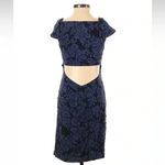 Guess Vintage 1981 Black & Blue Floral Denim Bodycon Cut Out Back Dress Size 4 Photo 2