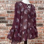 American Eagle  y2k burgundy floral top with ruffled bell sleeves / S/M / EUC Photo 1