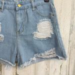 *Trendy Distressed Denim Shorts Summer Vibes High Waist Casual Ripped Blue Size L Photo 9