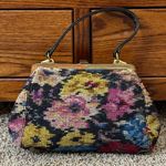 Vintage Needlepoint Purse Floral Tapestry Handbag Bag Antique Pink Photo 1