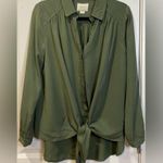 Maeve Anthropologie  Tuesday Blouse Olive Green Button Down Tie Front Shirt Small Photo 4