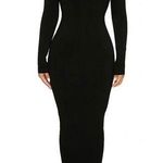 Naked Wardrobe Black Snatched Ribbed Crewneck Long Sleeve Dress Size XS $68 Photo 0