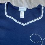 Alfred Dunner  Petite Navy Anchor Embellished V-Neck T-Shirt Top PL Photo 4