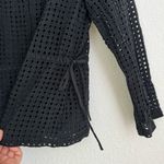 J.Crew Point Sur Black Eyelet Peplum Blouse Shirt Bow Ties Long Sleeve Size M Photo 3